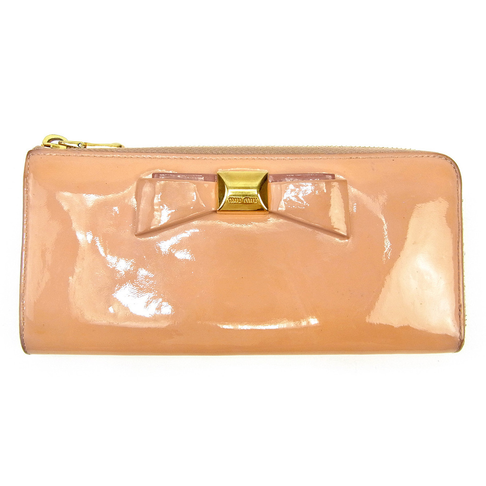 Miu Miu Long Wallet L-Shaped Ribbon Motif Pink En… - image 2